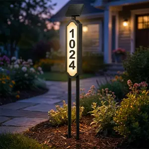 Solar House Numbers for Outside, IP65 Waterproof Address Sign for Yard, Solar Powered LED Address Plaque, Outdoor Illuminated House Number Sign, 3 Light Modes, Wall-Mounted & Ground Stake, #dealsforyoudays