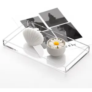 Transparent Acrylic Tray for Makeup Vanity, Cosmetic Organizer, Perfume Display Stand, Jewelry Holder, Home Jewelry Organizer, Napkin Decorative Plate for Bathroom, Living Room, Coffee Table