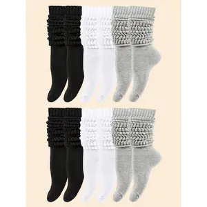 1/3/6 Pairs Women's Fall Autumn Winter Slouch Knit Slouchy Socks, Black, White & Red Soft, Comfortable, Warm & Breathable, Fashionable Compression Socks Perfect Gifts For Hiking, Back To School, Halloween & Christmas Xmas, Y2k