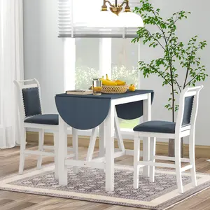 diningtable TOPMAX 3-Piece Wood Counter Height Drop Leaf  Dining Table Set with 2 Upholstered Dining Chairs for Small Place, White+Gray