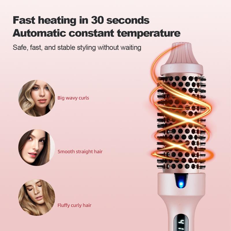 CeyCui Curling Iron Blowout Brush with LED Display ,Anti-frizz&Moisture Locking 1.5 Inch Ionic Thermal Brush Styler for Fast Styling, Negative Ion Curling Iron with 4 Temperatures