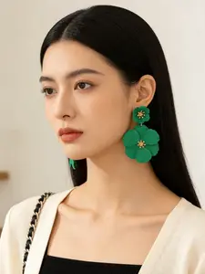 New 2026 Style Colorful Exaggerated Large Flower Long Earrings, Dangle Earrings, Vintage Hong Kong Wind Festive Trendy Creative Jewelry for Women