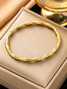 Stainless Steel Luxury Bamboo Bracelet, Non-Fading Style, Minimalist Open Design, Trendy Fashion Accessory for Women, Open Bangle, Elegant Minimalist Bangle