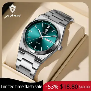 GOHUOS Spring Style Upgrade: Timeless Men’s Watches Men's Casual Business Round Dial Analog Quartz Watch with Green Dial, Fashionable for Party & Daily Wear, Includes Free Box & Bag, Trendy All-match
