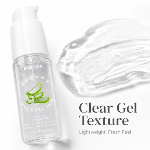 SVELTA Korean Beauty Aloe Vera Gel - 30ml Pump Bottle Daily Soothing Moisturizer, Lightweight Face Care Gel for Daily Use