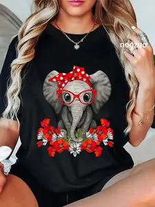 100% Cotton Unisex Save The Elephants t-shirt Elephant mom red bow woman T-Shirt Casual Top