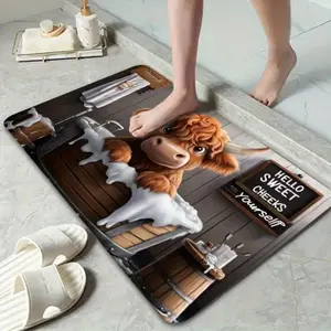 Scottish Cow Bath Mat with Cute Highland Cow Bathtub Design - Non-Slip Soft Shower Rug, Bath Tub Mat Suitable for Bathroom, Shower, Bathtub - Washable Scottish Cow Themed Bath Accessory Non Slip Bath Mat