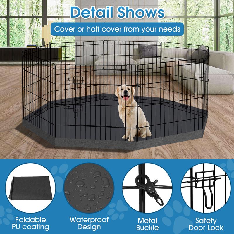Dog Pen Pet Playpen Dog Fence Indoor Foldable Metal Wire Exercise Puppy Play Yard Pet Enclosure Indoor Outdoor 8 Panels 24 Inch with Bottom Pad/Top Cover (Black with bottom pad)