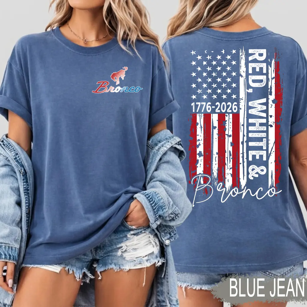 Red White And Bronco T-shirt, 1776-2026 Independence Day Tee, America 250th Anniversary Shirt 1776 - 2026, Vintage USA Flag July 4th Tee