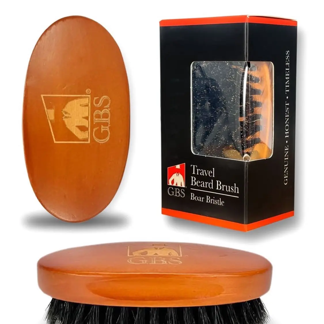 G.B.S Men's 100% Boar Firm Bristle Wooden Handle Beard Mustache Hair Grooming Styling Travel Brush comb untangles softens your beard