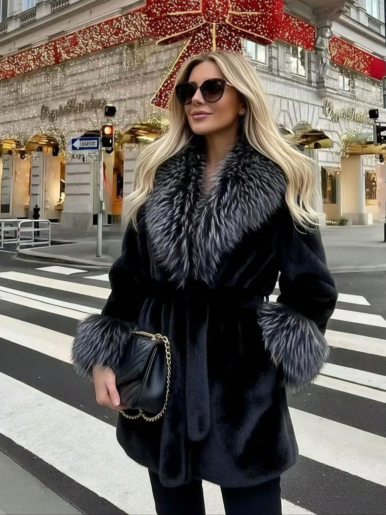 2026 Winter New Christmas Artificial Fur Coat, Fashionable Large Collar Long Sleeve Women's Jacket, Loose Fit Retro Style