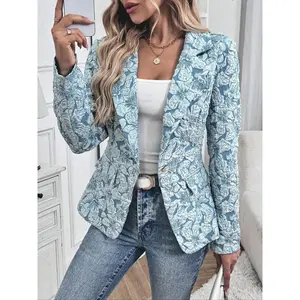Women’s floral pattern blazer, elegant long-sleeve open-front outerwear for work, office, and business, long-sleeve suit blazer, ladies’ spring and fall clothing