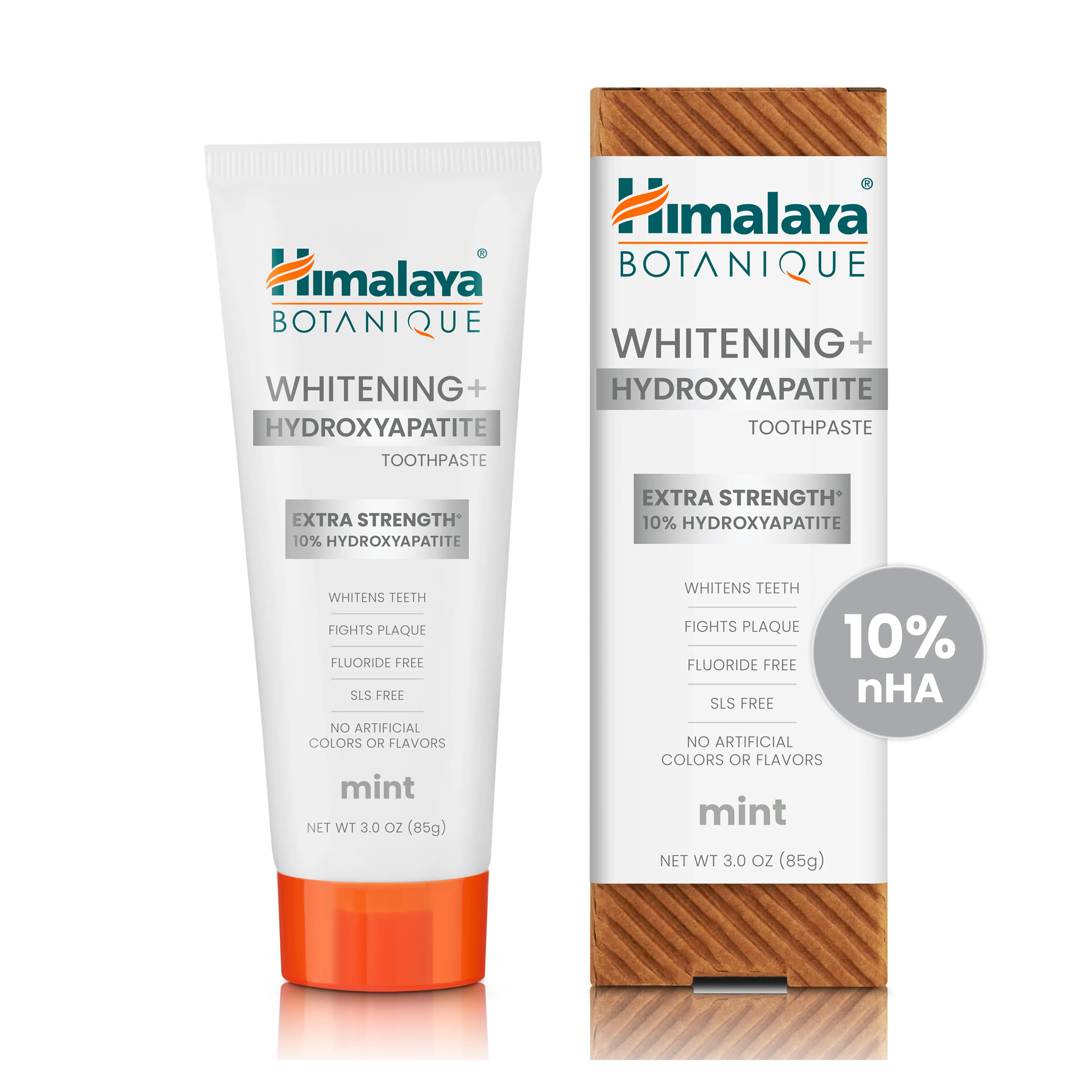 Himalaya Botanique Whitening+ Extra Strength 10% Nano Hydroxyapatite Toothpaste, Helps Remineralize Enamel, Fluoride Free, Mint, 3 oz