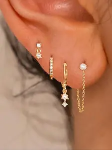 4pcs Set 14k Plated Pearl & Cz Earrings, Hypoallergenic Jewelry Gift for Women, Perfect for Stacking, Daily Wear & Festivals