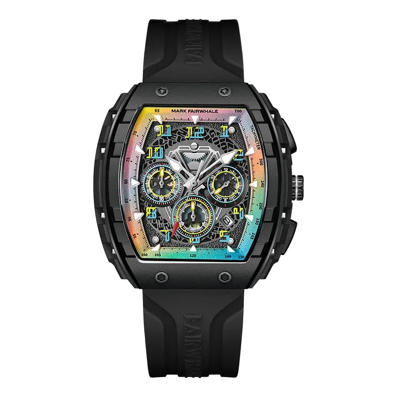 Mark Fairwhale 5001 New Trend Mens Watch Tonneau Dial Chronograph Calendar Luminous Waterproof Quartz Watch for Men Reloj Hombre
