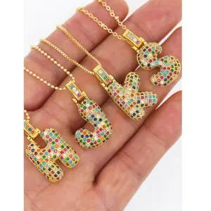 charm necklace Fashion Copper Cubic Zirconia Letter Pendant Necklace For Men Women For Daily Decoration