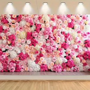 1pc Vibrant Pink Red Rose Flower Photography Backdrop with Hydrangeas  Elegant Wedding, Baptism, Birthday Party, Dessert Table Decoration  Durable Polyester Studio Props Banner for Stunning Event Decor, Wedding Decorations