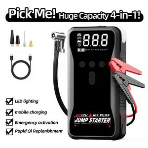 Portable Car Jump Starter - 4000A Peak Power, 150PSI Digital Tire Inflator, 12000mAh Power Bank, USB Rechargeable, LED Emergency Light, Tire Pressure Detection, Quick Charge for Gas/Diesel Vehicles, Outdoor Camping smart jumper cable battery