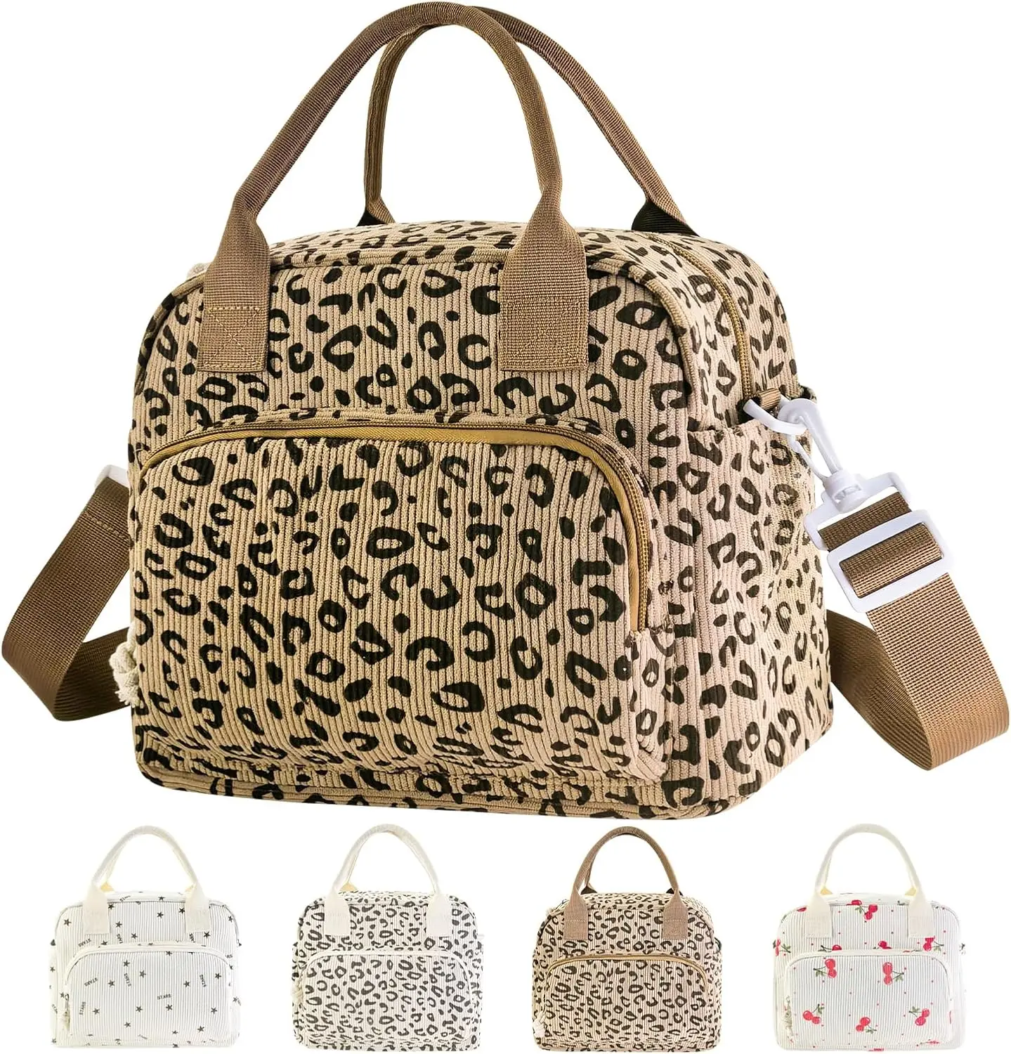 Lunch Box for Women Men, Large Cute Insulated Lunch Bag Leakproof Thermal Lunchbox Cooler Tote Bags with Adjustable Strap for Work Picnic Travel (Leopard Print)