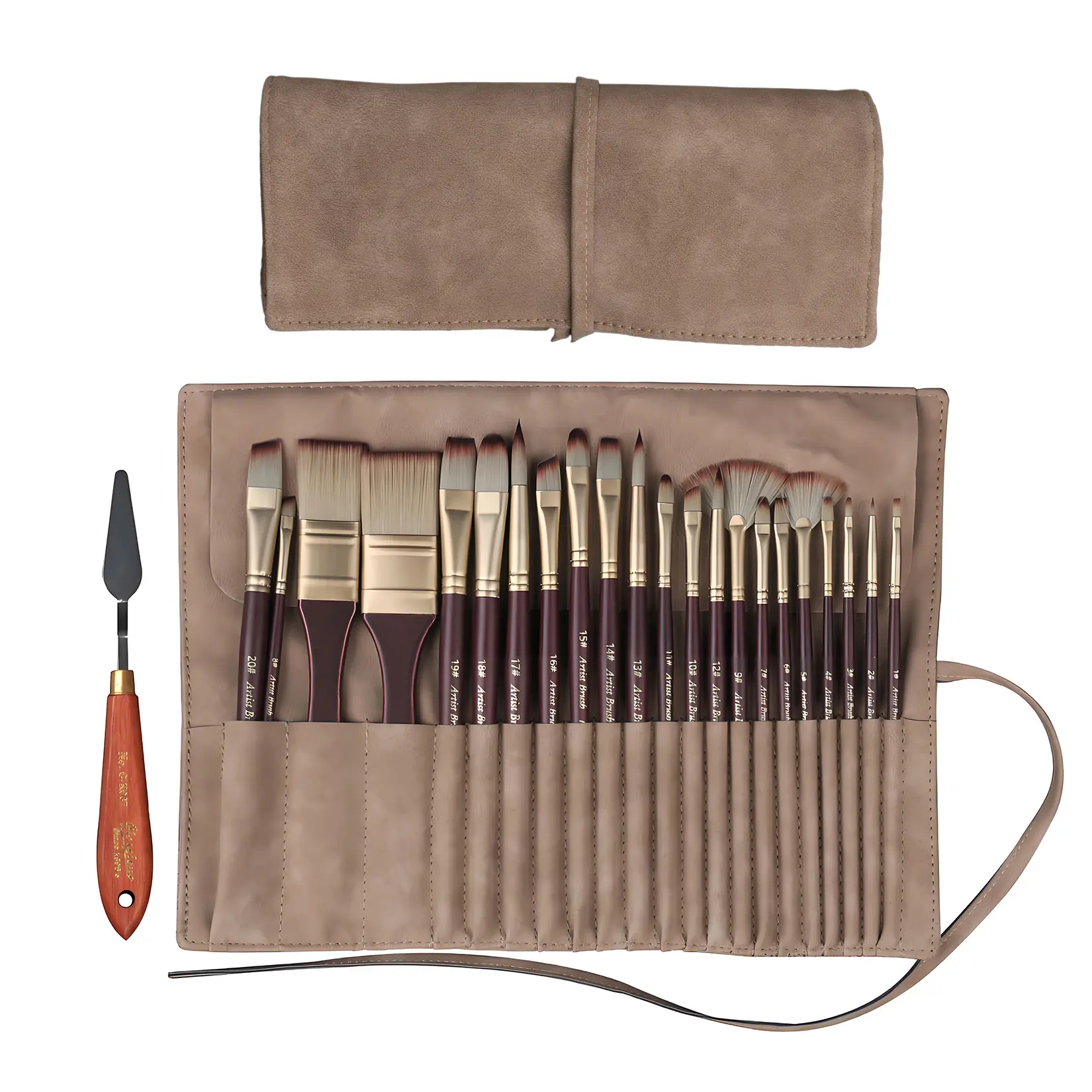 24 Pcs Professional Artist Paint Brush Set for Acrylic Oil Watercolor & Gouache, Premium Nylon Bristles with Anti-Shedding Ferrules, Ergonomic Wooden Handle Brushes for Canvas Rock Painting & Crafts, Gift for Beginners & Pro Artists, Brown