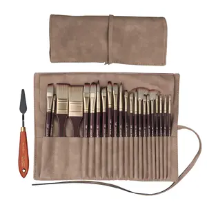 24 Pcs Professional Artist Paint Brush Set for Acrylic Oil Watercolor & Gouache, Premium Nylon Bristles with Anti-Shedding Ferrules, Ergonomic Wooden Handle Brushes for Canvas Rock Painting & Crafts, Gift for Beginners & Pro Artists, Brown