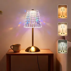 Portable Crystal Table Lamp - 5000mAh Rechargeable Cordless, Touch Control, 3 Color Dimmable, Matte Brass, for Business Trip Travel, Hotel Bedroom, Home Office - Great Light for Frequent Travelers