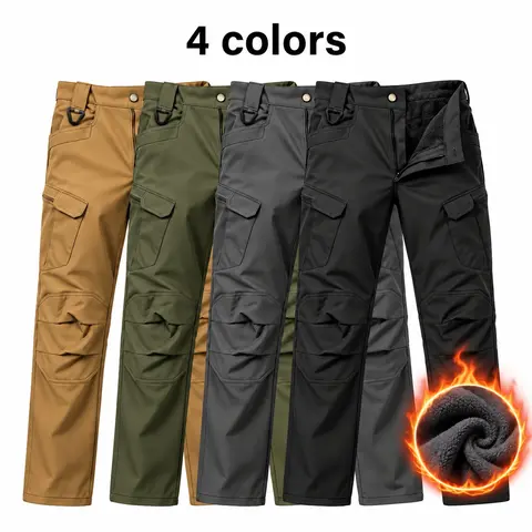 HOMUG Windproof Warm Men's Outdoor Military Tactical Pants Soft Shell Fleece Lined Solid Color Sports Style Regular Fit Mid Waist Woven Fabric with Pockets No Belt Casual Weekend Wear Autumn Winter Season