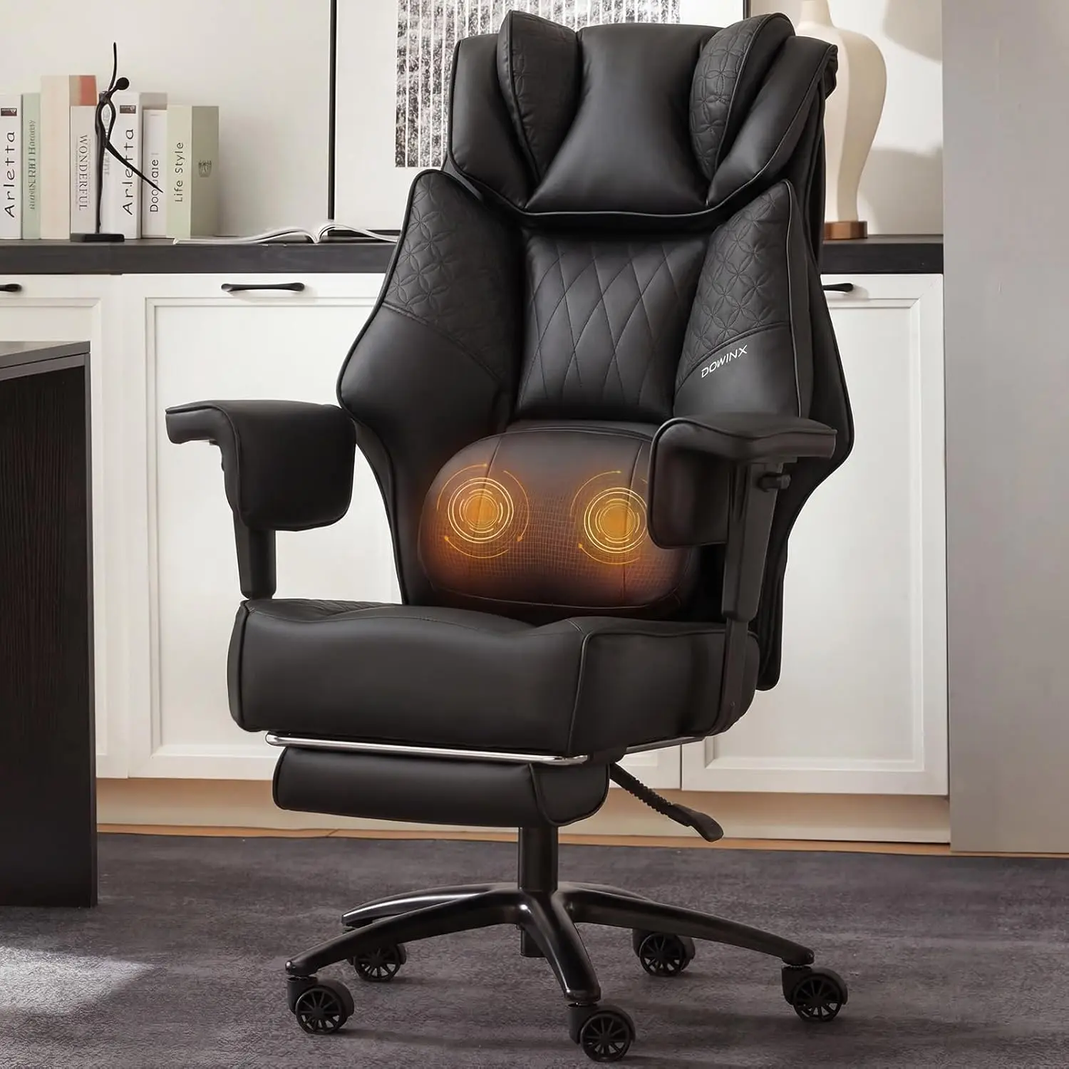[DealsForYouDays] Big and Tall Office Chair with Massage Lumbar Support,Executive Office Chair with Wide Thick Seat Cushion and Adjustable Armrest,Mesh Computer Gaming Chairs with Footrest