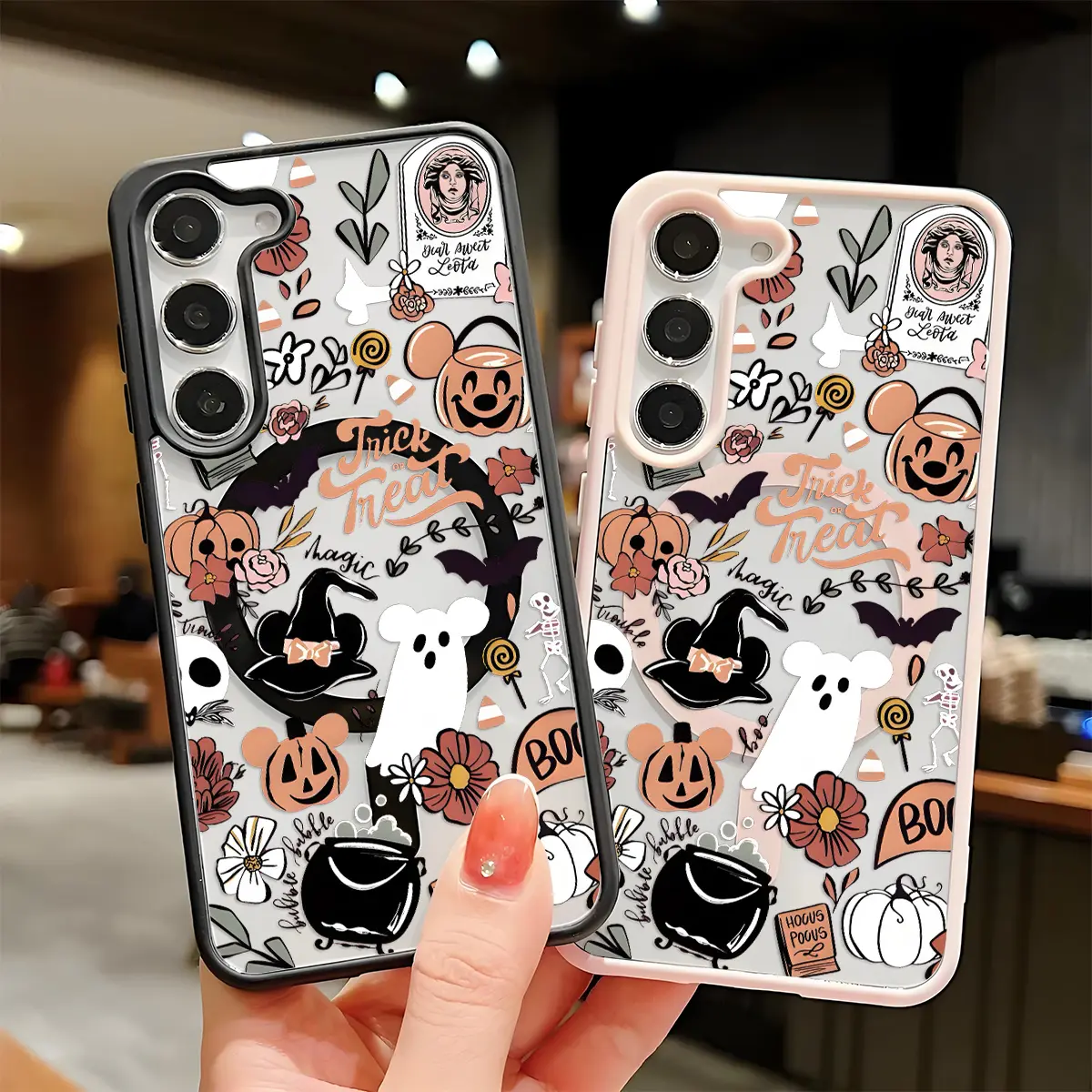 Halloween Magic Delight Pattern Clear Magnetic Phone Case, Compatible with MagSafe Silicone Bumper Protective Cover For iPhone Sam S26 S25 S24 S23 S22 Ultra Plus FE