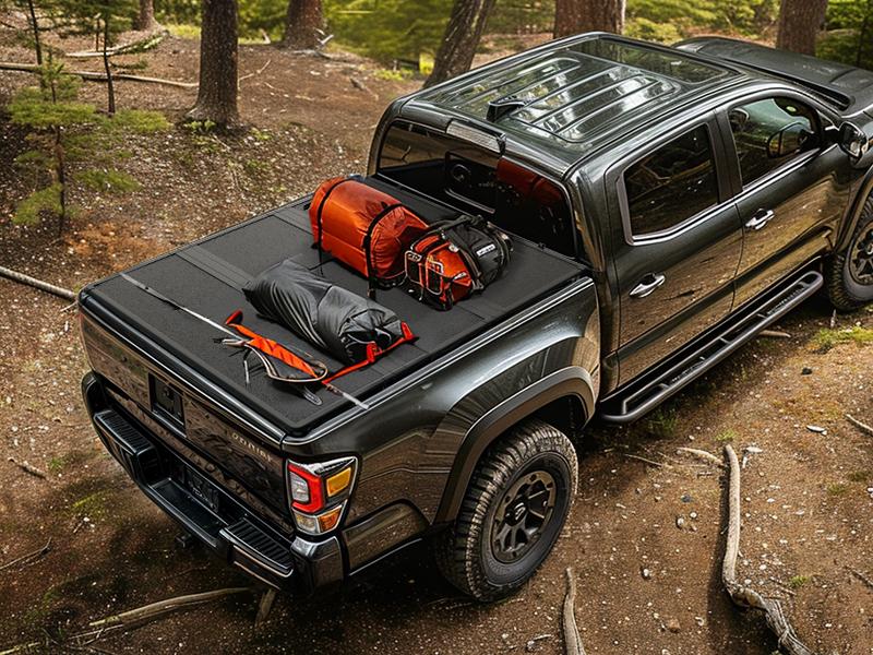 5 ft Bed Tonneau Cover FRP Hard Folding Fit for 2016-2023 Toyota Tacoma with Track Rail System(Excel. Trail), Fiberglass Trifold Robust