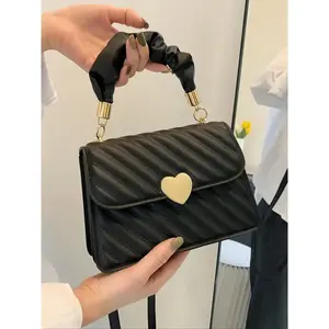 Women's Mini Solid Color Fashion Tote Bag, Multi-Functional Shoulder Bag with Heart Decoration, Ideal for Shopping and Daily Use, Casual Handbag Satchel