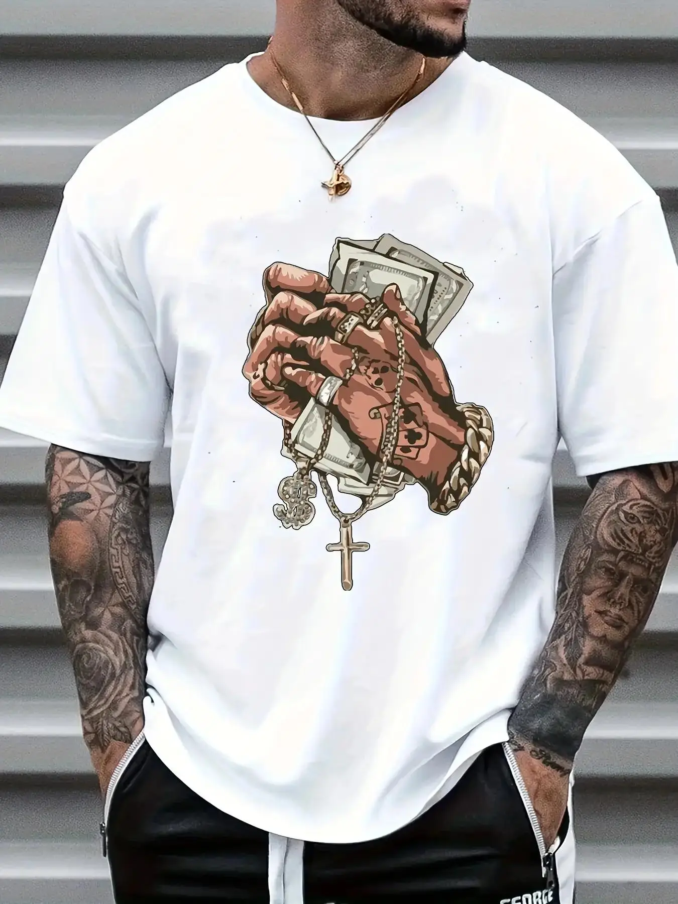 Men's Classic Graphic Print Crewneck Shortsleeve Tee, Regular Fit Round Neck Streetwear T-shirt, Summer Outfits, Men's T Shirts, Men's Top for Daily W