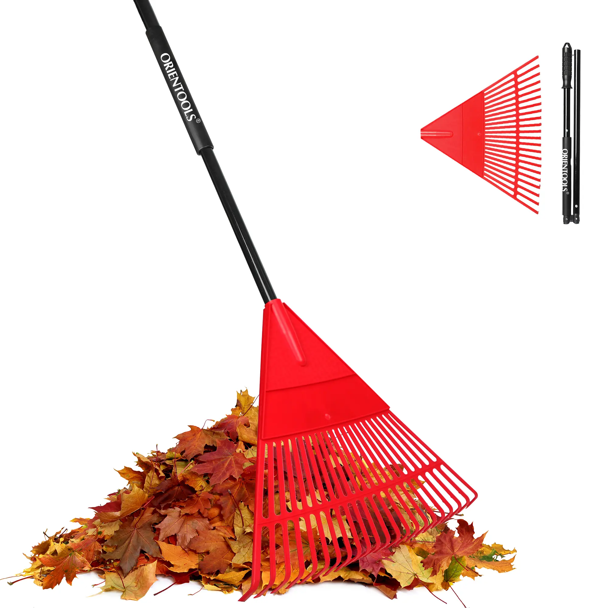 Garden Leaf Rake, 60" Garden Rakes with Foldable Lightweight Steel Handle, 22 Tines Plastic Head Shrub Rake, Folding Yard Garden Rake for Shrub, Lawns, Grass, Flower Beds Leaves Cleaning