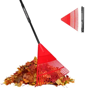 Garden Leaf Rake, 60" Garden Rakes with Foldable Lightweight Steel Handle, 22 Tines Plastic Head Shrub Rake, Folding Yard Garden Rake for Shrub, Lawns, Grass, Flower Beds Leaves Cleaning