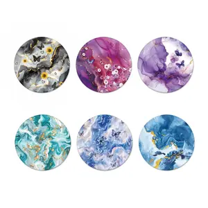 6pcs Marble Texture Cup Coasters with Butterfly Pattern Design Non-Slip Rubber Cup Holders,Durable Car Interior Decor Festive Accessories for House,office,great Gift for Friends