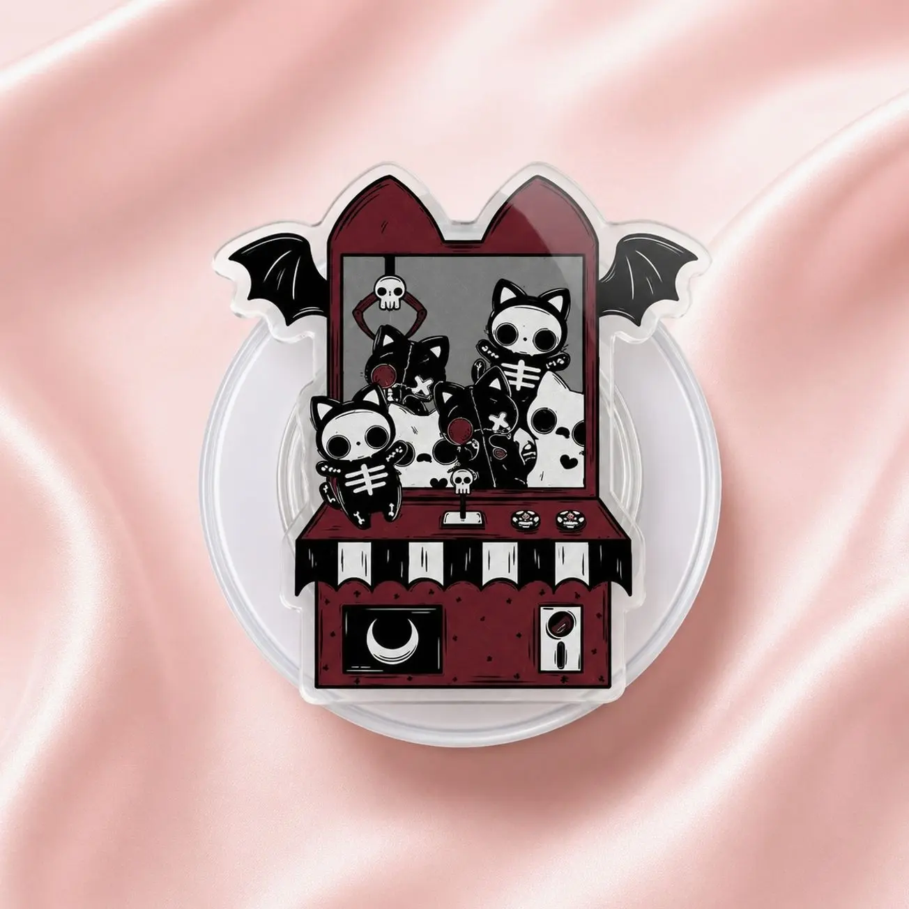Goth Emo Skeleton Claw Machine Phone Grip | Dark Aesthetic Acrylic Magnetic Collapsible Phone Stand Holder