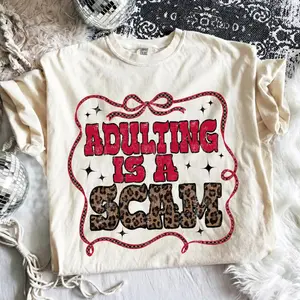 Comfort Colors Adulting Is a Scam Shirt, Adult Humor Trendy Checkered Western Tee, western clothing, western tops, western outfit women, Mental Health Humor Shirt, graphic tees women