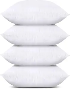 Throw Pillows (Set of 4, White), 18 x 18 Inches Pillows for Sofa, Bed and Couch Decorative Stuffer Pillow