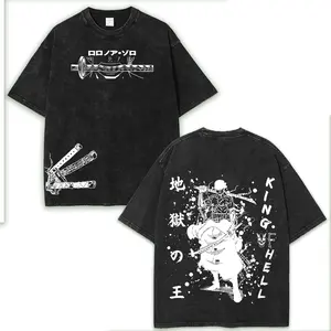 Roronoa Zoro One Piece Edition Double Printed Oversize Tee Anime Mange Vintage Design Top Cotton Streetwear T-Shirt for Menswear & Womenswear Fabric Oversized casual One Piece Devil Fruit Graphic Retro Washed Unisex