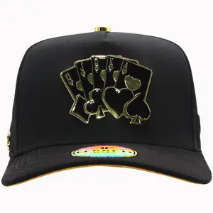 FERRETI HATS FT111 EL CARD POKER BLACK METAL PATCH PREMIUM BASEBALL CAP