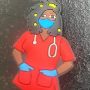 Beautiful Nurse Jiblet Charm Shoe Decor with Red Scrubs and Blue Mask Design