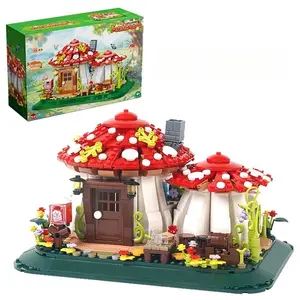 1100PCS Fairy Tale Mushroom House Building Blocks Village Architecture Micro Assemble Flower Bricks MOC Toys Christmas Girl Gift