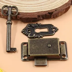 2 Sets Antique Bronze Skeleton Key Lock  Decorative Vintage Lock with Keys  Screws for Furniture