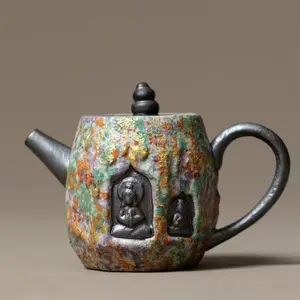 Hand Drawn Carved Buddha Statue Teapot 12.2cm Width 8.6cm Height 150ml Capacity Unique Artisan Craft