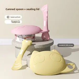 Pet Food Can Spoon Cat Wet Dry Food Stirring Spoon Leak-Proof Sealed Lid Pet Feeding Utensil, Durable Stainless Steel Design