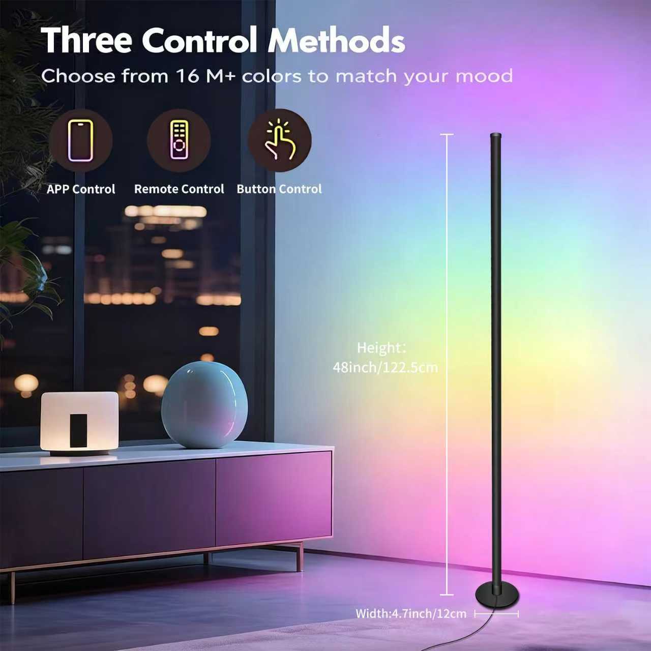 RGB Corner Floor Lamp  16 Million Color Music Sync Changing  LED Corner Lamp with Remote & APP Control Smart Modern Floor Lamp