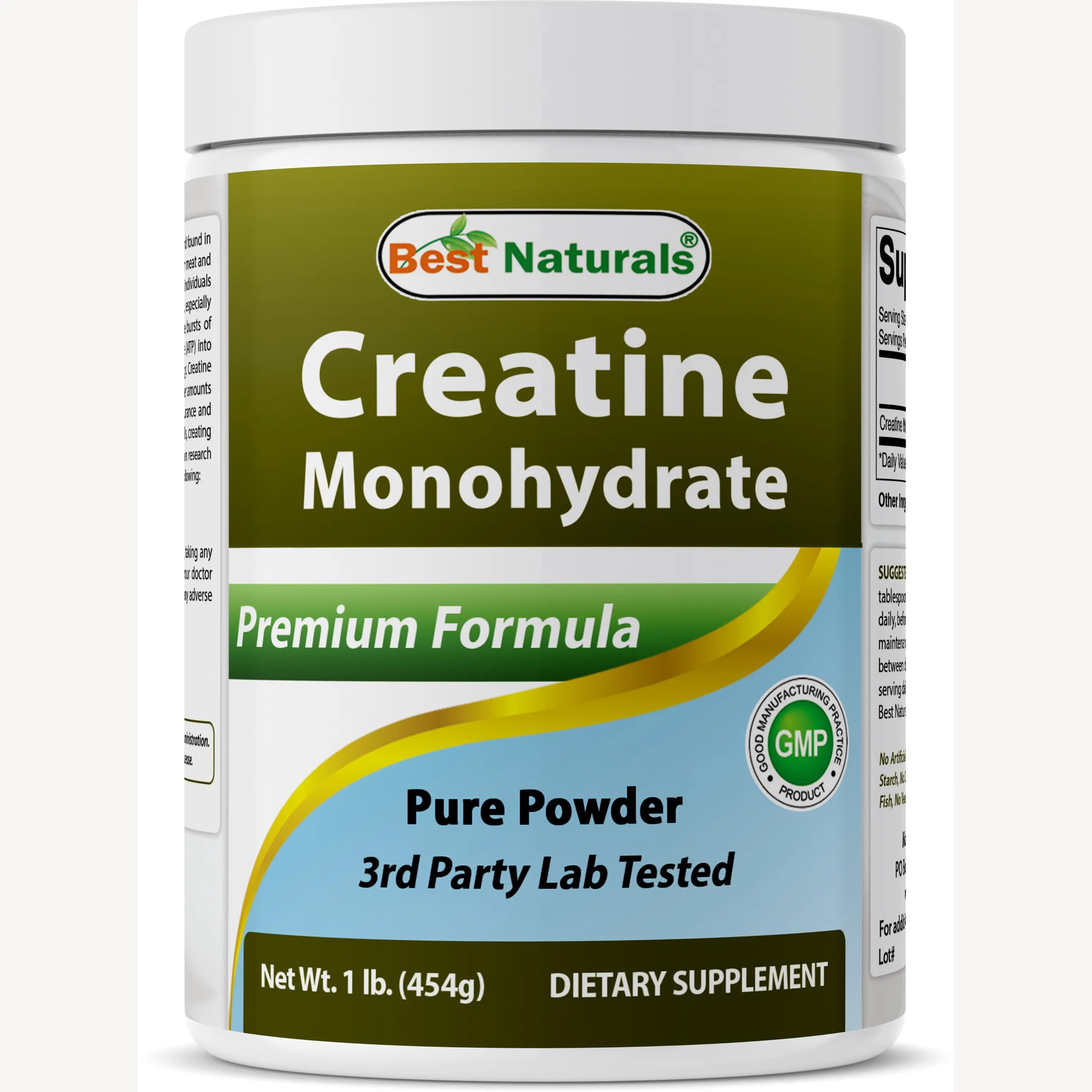 Best Naturals Creatine Monohydrate 1 Lb Pure Powder Premium Formula 3rd Party Lab Tested Essential Aminos for Muscle Support Dietary Supplement Non-GMO Gluten-Free