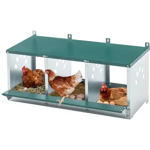 3 Compartment Chicken Nest Box, 3 Room Galvanized Steel Rustproof Metal Nesting Boxes, Chicken Egg Collection Laying Box for Hens