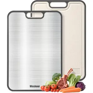 Titanium Cutting Boards for Kitchen, Non Toxic 2-in-1 Cutting Board Double Sided, Food Grade Chopping Boards for Fresh Meat Vegetable, Easy to Clean Large Size 16"*11"
