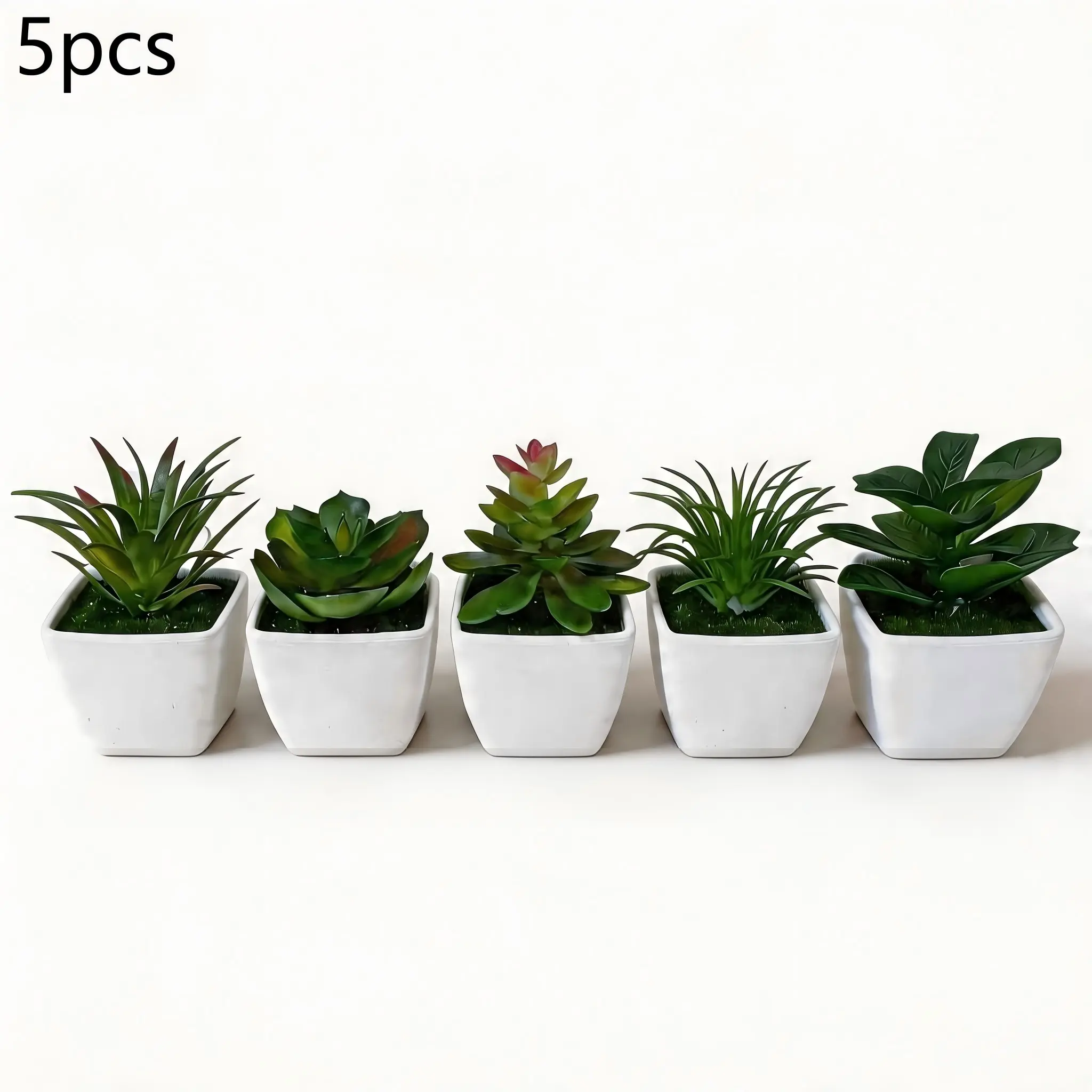 5PCS Set Mini Artificial Succulent Plants with White Pots, Assorted Faux Succulents, Fake Succulents Plant, Decorative Potted Greenery, Decor for Home Office Desk Bedroom, No Maintenance No Watering, Aesthetic Ornament & Ideal Gift